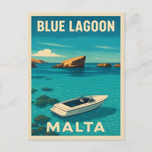 Retro Vintage Travel Malta Blue Lagoon Seaside Briefkaart (Voorkant)