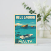 Retro Vintage Travel Malta Blue Lagoon Seaside Briefkaart (Staand voorkant)