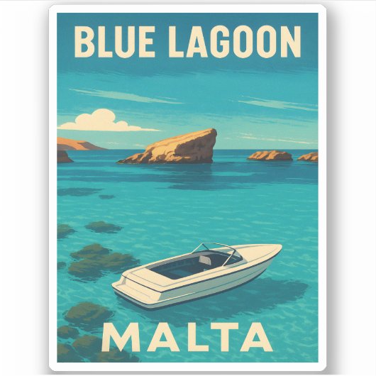 Retro Vintage Travel Malta Blue Lagoon Seaside Sticker (Voorkant)