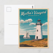 Retro Vintage Travel Martha's Vineyard Lighthouse Briefkaart (Voorkant / Achterkant)