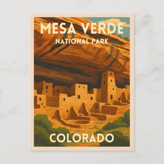 Retro Vintage Travel Mesa Verde National Park Briefkaart (Voorkant)