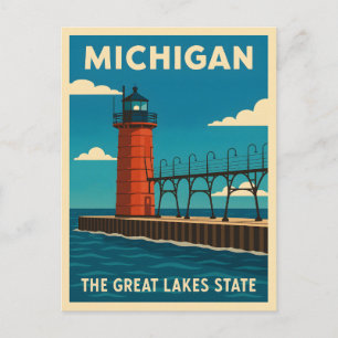Retro Vintage Travel Michigan vuurtoren Schilderac Briefkaart