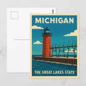 Retro Vintage Travel Michigan vuurtoren Schilderac Briefkaart (Voorkant / Achterkant)