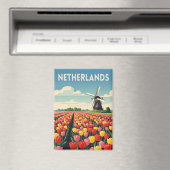 Retro Vintage Travel Netherlands Tulips Landscape Magneet (Insitu (Vaatwasser))