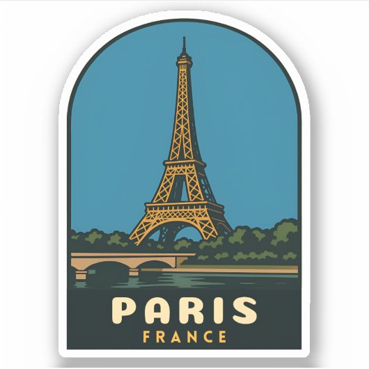 Retro Vintage Travel Paris France Eiffel Tower Sticker (Voorkant)