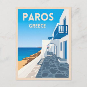 Retro Vintage Travel Paros Griekenland Eiland Seas Briefkaart