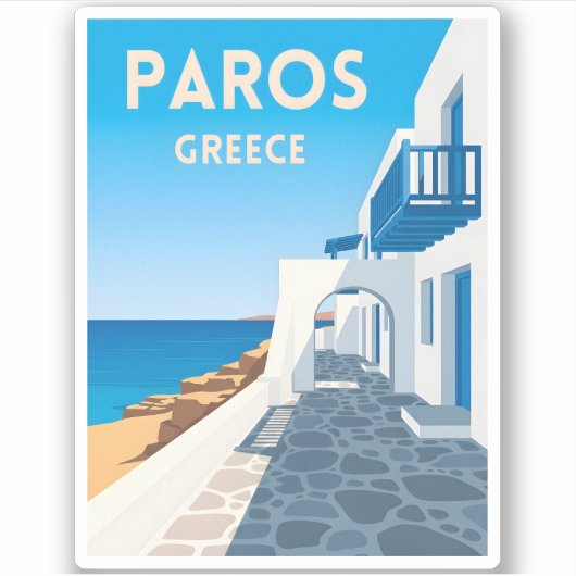 Retro Vintage Travel Paros Griekenland Eiland Seas Sticker (Voorkant)