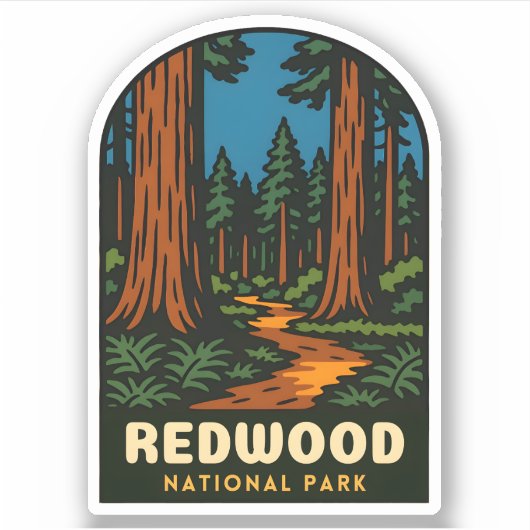Retro Vintage Travel Redwood National Park Nature Sticker (Voorkant)