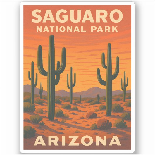 Retro Vintage Travel Saguaro Nationaal Park Arizon Sticker (Voorkant)