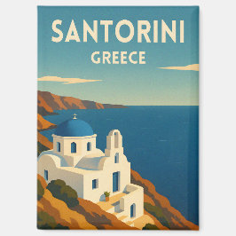 Retro Vintage Travel Santorini Greece Seaside Magneet