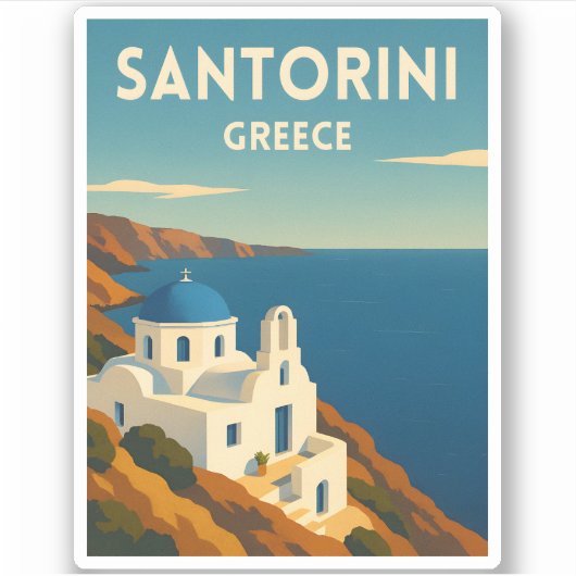 Retro Vintage Travel Santorini Greece Seaside Sticker (Voorkant)