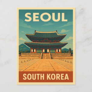 Retro Vintage Travel Seoul Korea Koninklijk Paleis Briefkaart