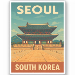 Retro Vintage Travel Seoul Korea Koninklijk Paleis Sticker
