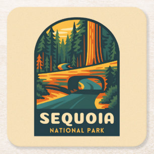 Retro Vintage Travel Sequoia National Park Natuur Kartonnen Onderzetters
