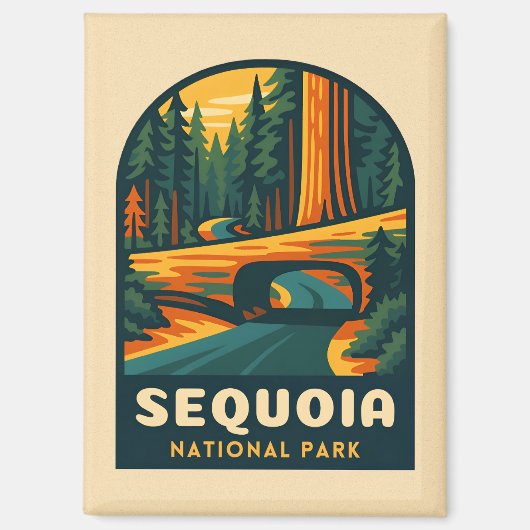 Retro Vintage Travel Sequoia National Park Natuur Magneet (Voorkant)