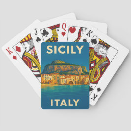Retro Vintage Travel Sicily Italy Coastal Scenic Pokerkaarten