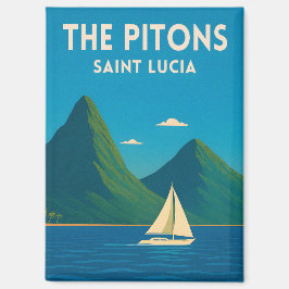 Retro Vintage Travel St Lucia Pitons Caribbean Magneet