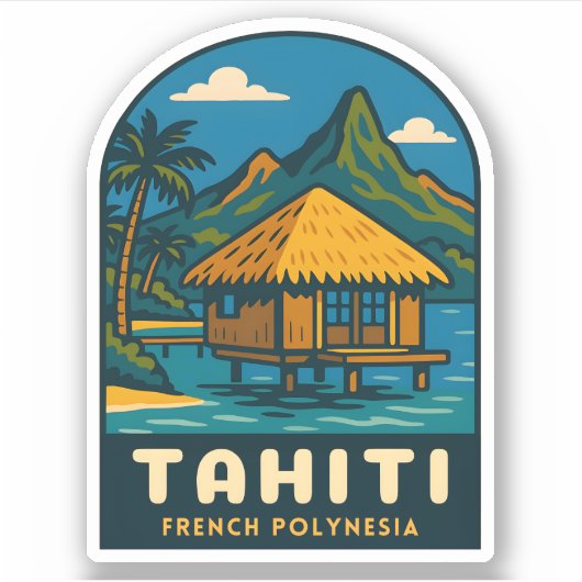 Retro Vintage Travel Tahiti French Polynesia Beach Sticker (Voorkant)
