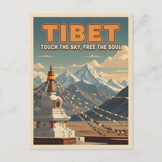 Retro Vintage Travel Tibet Himalayas Landscape Briefkaart (Voorkant)