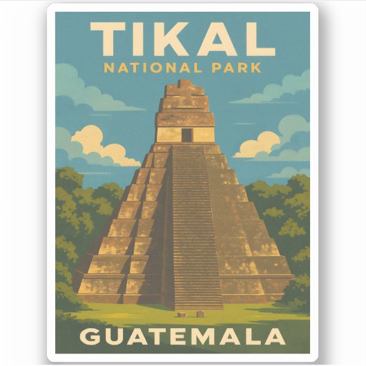 Retro Vintage Travel Tikal National Park Guatemala Sticker (Voorkant)
