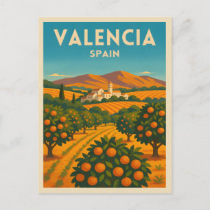 Retro Vintage Travel Valencia Spanje Oranje Boerde Briefkaart