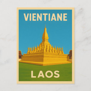 Retro Vintage Travel Vientiane Laos Gouden Tempel Briefkaart