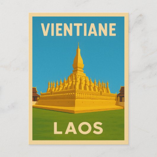 Retro Vintage Travel Vientiane Laos Gouden Tempel Briefkaart (Voorkant)