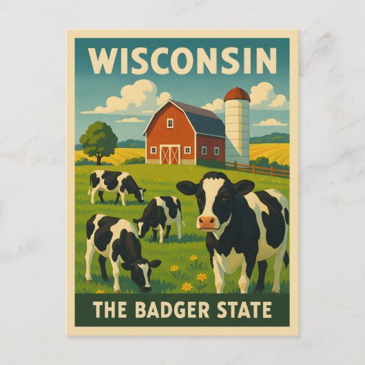 Retro Vintage Travel Wisconsin Dairy Boerderij Sch Briefkaart (Voorkant)