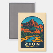 Retro Vintage Travel Zion National Park Utah Magneet (Voorkant / Achterkant)