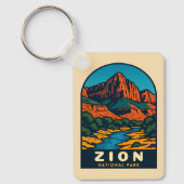 Retro Vintage Travel Zion National Park Utah Sleutelhanger (Voorkant)