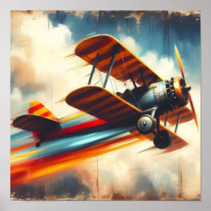 Retro Vintage Tweedekker Olie Schilderij Poster