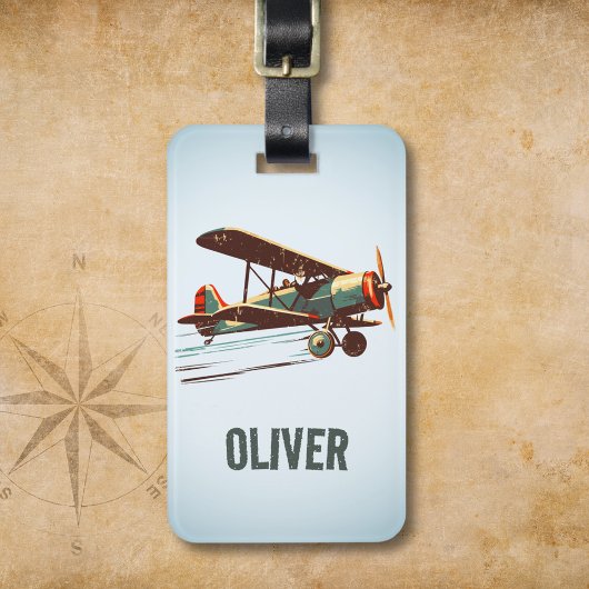 Retro Vintage Tweedekker Personalized Bagagelabel