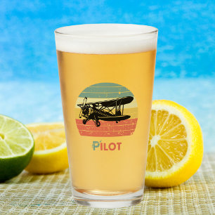 Retro Vintage Tweedekker Piloot Zonsondergang Avia Glas