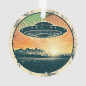 Retro Vintage UFO in Zonsondergang Ornament (achterkant)