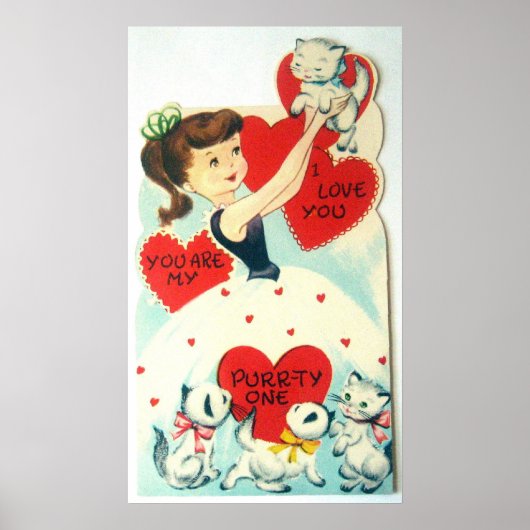 Retro vintage Valentijn katten Vakantievakdag post Poster (Voorkant)