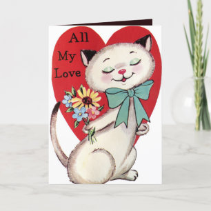 retro vintage Valentijnsdag kat toevoegen sentimen Feestdagen Kaart