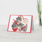 Retro Vintage Valentijnsdag Kittens Aangepast Feestdagen Kaart (Voorkant)