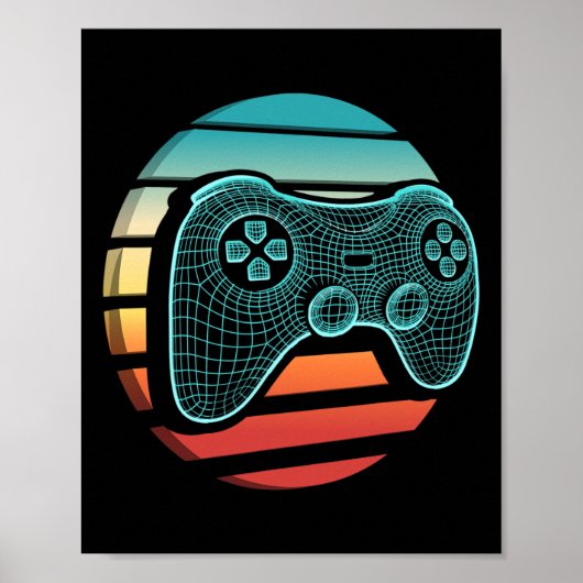 Retro Vintage Videogame Controller Gamer Zonsonder Poster (Voorkant)