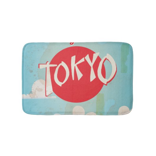 Retro Vintage Vlieg naar Tokio Reisposter Badmat (Voorkant)