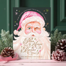 Retro Vintage Vrolijke & Roze Waterverf Kerstman