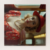 Retro vintage vrouw in trein legpuzzel (Horizontaal)