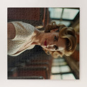 Retro vintage vrouw in trein legpuzzel (Horizontaal)