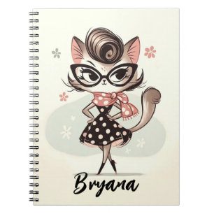 Retro Vintage Vrouwelijke Kitten Met Kat-Oog Bril Notitieboek