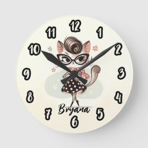 Retro Vintage Vrouwelijke Kitten Met Kattenoog Bri Ronde Klok