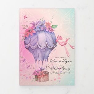 Retro Vintage Warmteballon Huwelijk Tri-Fold In Drieluik Uitnodiging