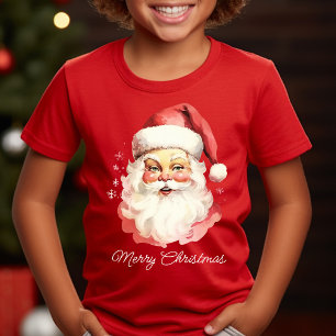 Retro Vintage Waterverf Kerstman Gezicht Kerstmis T-shirt