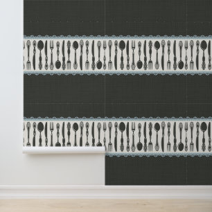 Retro Vintage Waterverf Servies Bestek Keuken Behang