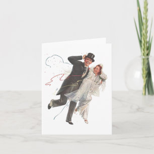 Retro Vintage Weddenschap Bride Groom Blank Note C Kaart