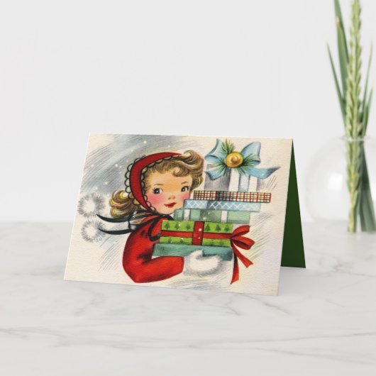 Retro Vintage winkelende meisje voegt tekstkaart Feestdagen Kaart (Voorkant)