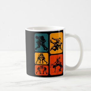 Retro Vintage Worstelen Silhouet Worstelaar Heren Koffiemok